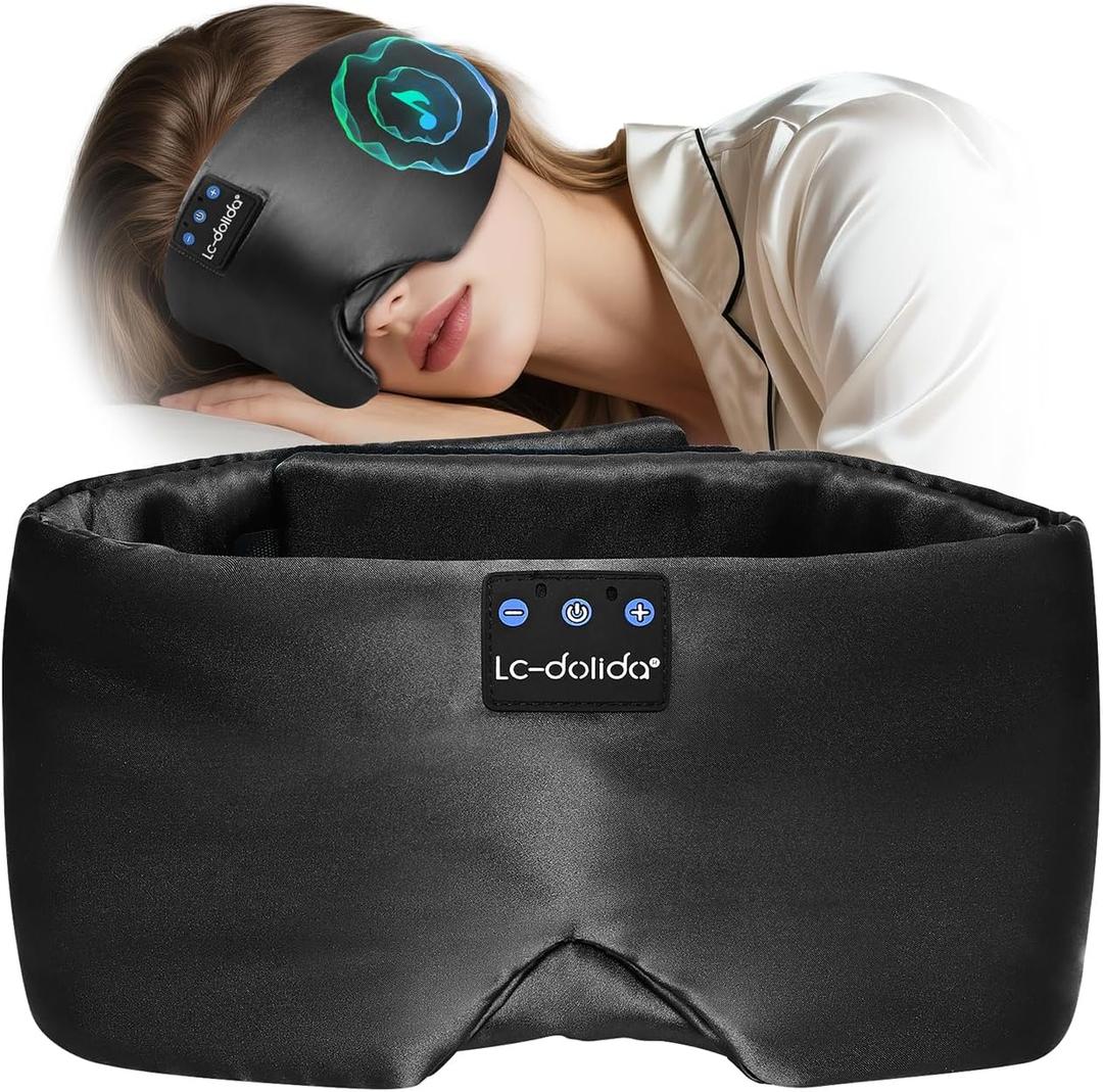 LC-dolida Luxurious Silk Soft Sleep Mask, Sleep Headphones with Bluetooth 5.4 for Side Sleeper, Total Blackout Eye Sleeping Mask for Women and Men, Ideal Gift for Restful Sleep, Travel(Black)