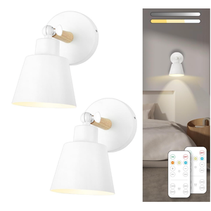 White Battery Operated Wall Sconce Set of Two, Easy to Install Wireless Lights for Wall, Remote Control Dimmable LED Lights, Auto Timer Wall Lamp Fixtures for Bedroom, Gallery, Living Room, RV…