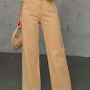 DOKOTOO Women's Casual High Waisted Jeans Stretch Button Wide Leg Loose Denim Pants with Pockets (Beige)