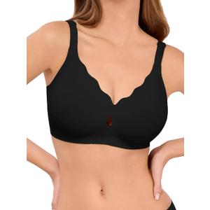 LUCKMEEY Bras for Women No Underwire Wave Push Up Wireless Bra Seamless Bras Full Coverage Bralettes Lift Everyday Bras (Large, Truffle Black)