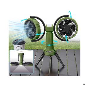 Outdoor Camping Fan With Light - Oscillating Battery Powered Fan For Camping With Hanging Hook For Beach Travel Picnic Fishing Outdoor- Green