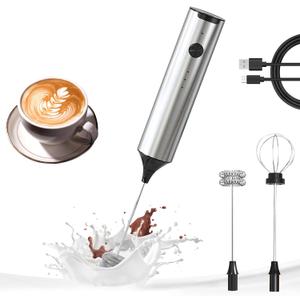 YARRAMATE Rechargeable Milk Frother Wand Handheld, 3 Speed Adjustable Electric Drink Mixer with 2 Whisks, Stainless Steel Stirrer for Coffee, Lattes, Protein Shakes, Matcha, Egg
