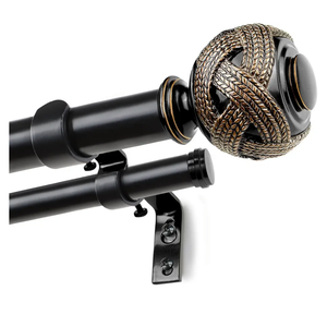 1 Inch Double Curtain Rods 72 to 144 Inches (6 to 12 ft), USFOOK Black Drapery Rods for Windows 69 to 140 Inches, Telescoping Dual Curtain Rod with Woven Leaf Finials