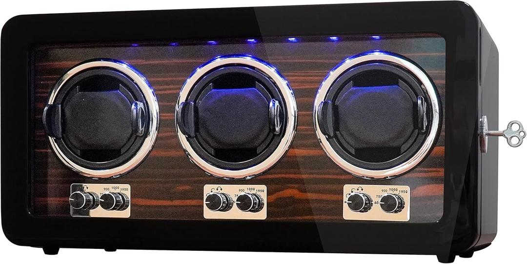 Oryx 3 Watch Winders for Automatic Watches, Wooden Rotating Watch Box 15 Rotation Modes, Setting Display Case with LED Light, AC or USB Powered, Super Quiet Mabuchi Motor