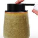 INGOFIN Ceramic Foaming Soap Dispenser - 12 oz Refillable Foam Hand Soap Dispenser Bathroom, Modern Dish Dispenser Pump for Kitchen,Kiln-Glazed Earthy Greenish-Brown