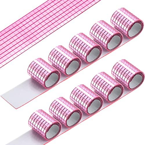 Queekay 4800 Pcs Disco Ball Self Adhesive Mirror Mosaic Tiles Glass 5 x 5 mm Mini Disco Tiles Stickers Tape for Crafts Small Square Mirror for DIY Decoration(Pink)