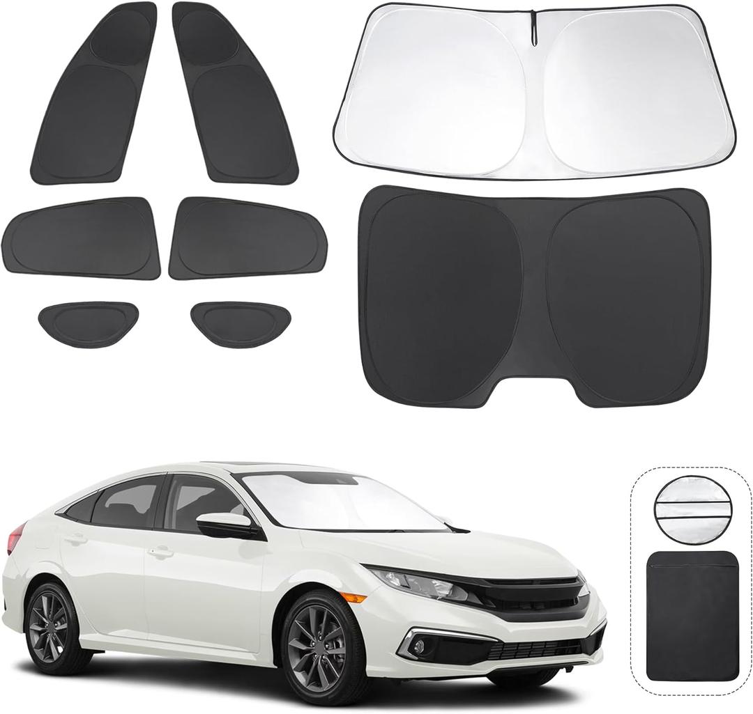 Window Shades for Honda Civic 2016-2021 Accessories Car Side Full Windows Rear Triangular Windshield Sun Shade Sun UV Rays & Privacy Protection for Camping,Napping,and Relaxing 8PCS