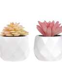 Tiita Artificial Faux Succulents in Pots, Pink Fake Plants Ceramic Arrangement Planter for Women Desk Small Mini Tiny Decoration for Home Office Desk Window 4 Set, Pink