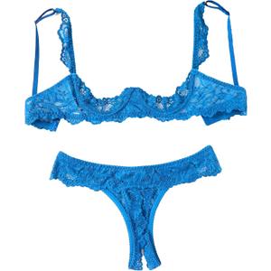 Avidlove Sexy Lingerie Set for Women Lace Bra and Panty Sets Underwire Push Up Lace Lingerie Set (Medium, Lake Blue)