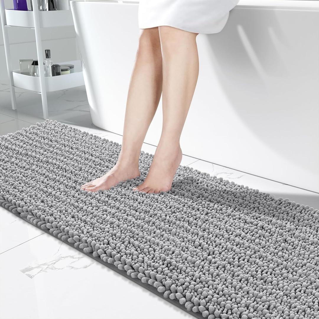 Yimobra Bathroom Runner Rug 70x24 Inch - Extra Long Non Slip Chenille Bath Mat, Soft & Absorbent, Machine Washable Shaggy Hallway Carpet for Vanity Tub Shower, Gray Home Decor Accessories (Grey)