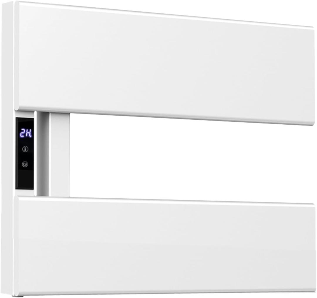 Electric Towel Warmer with Smart LED Timer, Modern 2 Bar Large Panel Heated Towel Rack, Wall-Mounted Plug-in/Hardwired 2-in-1, Rapid Warmth for Bathrooms, Alpine White
