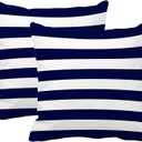 Leaveland Retro Navy Blue Stripe 20x20 Inch Set of 2 Cotton Polyester Square Throw Pillow Case Decorative Durable Cushion Slipcover Home Decor Sofa Porch Standard Size Accent Pillowcase Encasement