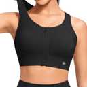 Yvette High Support Sports Bras for Women Zip Front Closure Sports Bra Plus Size Supportive Mold Cups Running Workout,Black,S+
