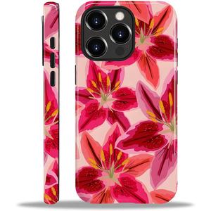 Compatible with iPhone 15 Pro Max Case,Dual-Layer Protection,Hard Shell with Silicone Interior,Slim Scratch Resistant Shockproof for Woman Men-Cute Colourful Flowers Lily