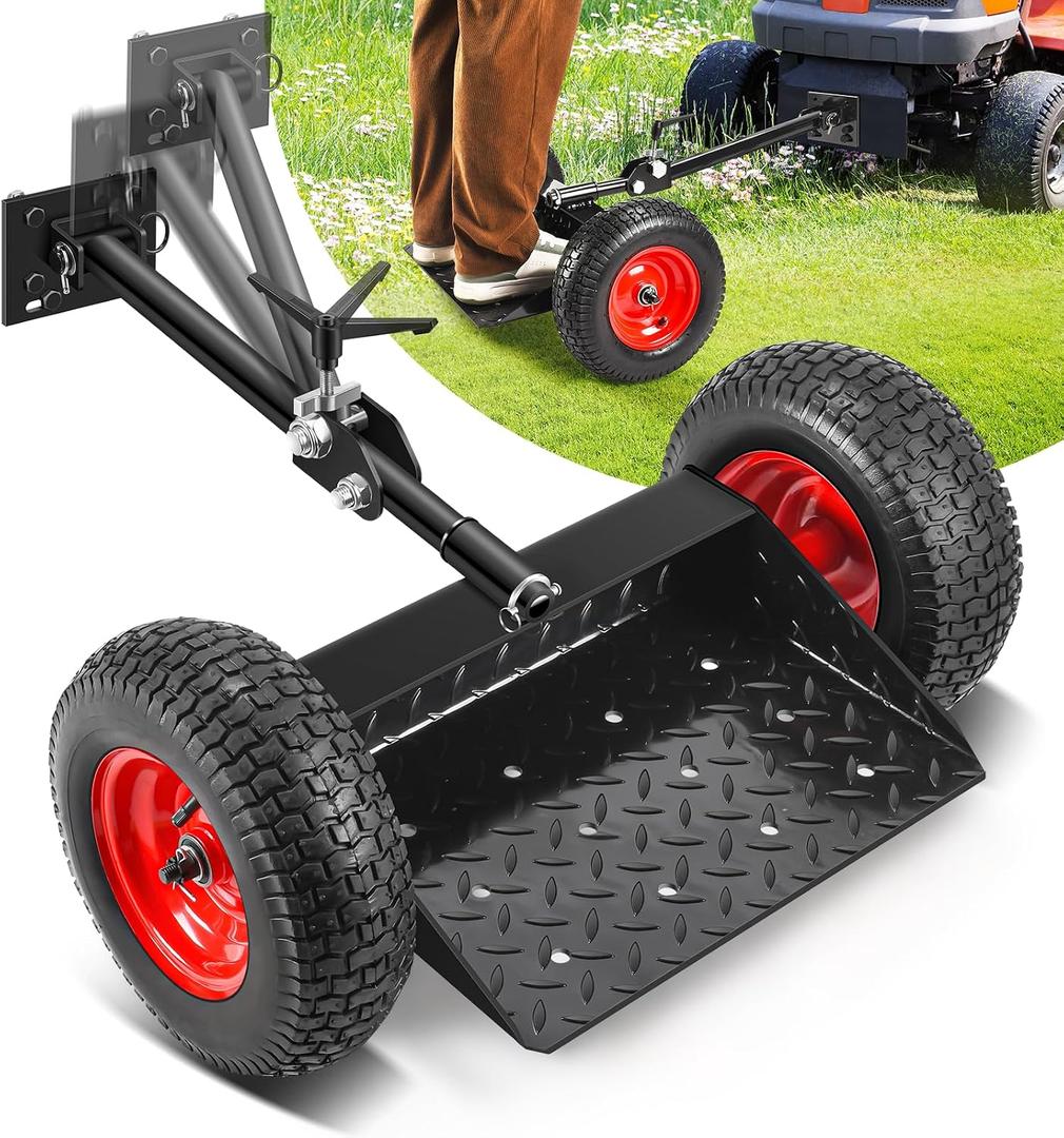 GADFISH 13" Large Walk Behind Mower-SulkyEasy Forward & Reverse Lawn Mower Trailer, Black & Red Wheel For Mower (Walk Behind Mower-Sulky)