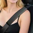 2PS seat Belt Cover pad,Faux Leather Seatbelt Covers Strap Shoulder Cushion for Driver Accessories,Backpack, Shoulder Bag (Black)