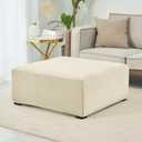 HFCNMY Ottoman Cover,Stretch Velvet Square Ottoman Cover Thick Ottoman Slipcover Square Washable Storage Foot Stool Cover with Elastic Bottom for Living Room Beige Large