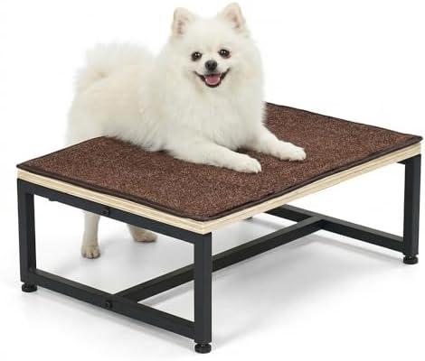 Veehoo Dog Steps Stool with Metal Frame for Couch Bed, Single Step 6" H Small Stairs for Dogs to Get on Couch with Non Slip Rug, Wooden Portable Doggie Stairs Puppy Steps Doggy Ramp Pet Ladder 16" W