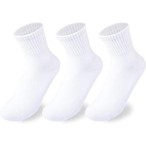 Boys Girls Crew Socks Seamless Ankle Socks Kids Cotton Athletic Sock Youth School Uniform Sock 3/5 Pairs (White)