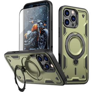 Compatible with iPhone 16 Pro Case, with 1X HD Screen Protector, Compatible with MagSafe, 360Rotatable Invisible Ring for Magnetic Car Mount, Military Grade Drop Protection case (Olive Green)