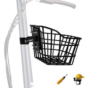 Bike Basket with a Fixed Holder,Kids Small Scooter Tricycle Accessories Kit with Bells Tools,Rust-Resistant Electric Bicycle Front Baskets Accessories for Women and Men