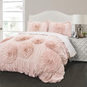 Lush Decor Serena Comforter Set, 3 Piece Set, Full/ Queen, Blush - Pink Bedding Set Queen - Cute Comforter Queen Size - Coquette Decor