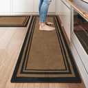 KIMODE Washable Kitchen Rug 20"x48" Farmhouse Rug for Kitchen Floor Non Slip, Absorbent Kitchen Floor Mat for Front of Sink Entryway Hallway Laundry Room Brown and Black