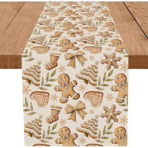 Gingerbread Man Table Runner Country Christmas Gingerbread House Table Runners Seasonal Kitchen Dining Table Decoration for Winter Farmhouse Home Party Banquet Decor 13x72 Inch