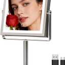 Ruacq Makeup Mirror with Lights, 4000mAh Rechargeable Magnifying Mirror with Light, 1X/10X, Height Adjustable Bathroom Vanity Mirror, 3 Colors, Adjustable Brightness (Brushed Nickel)