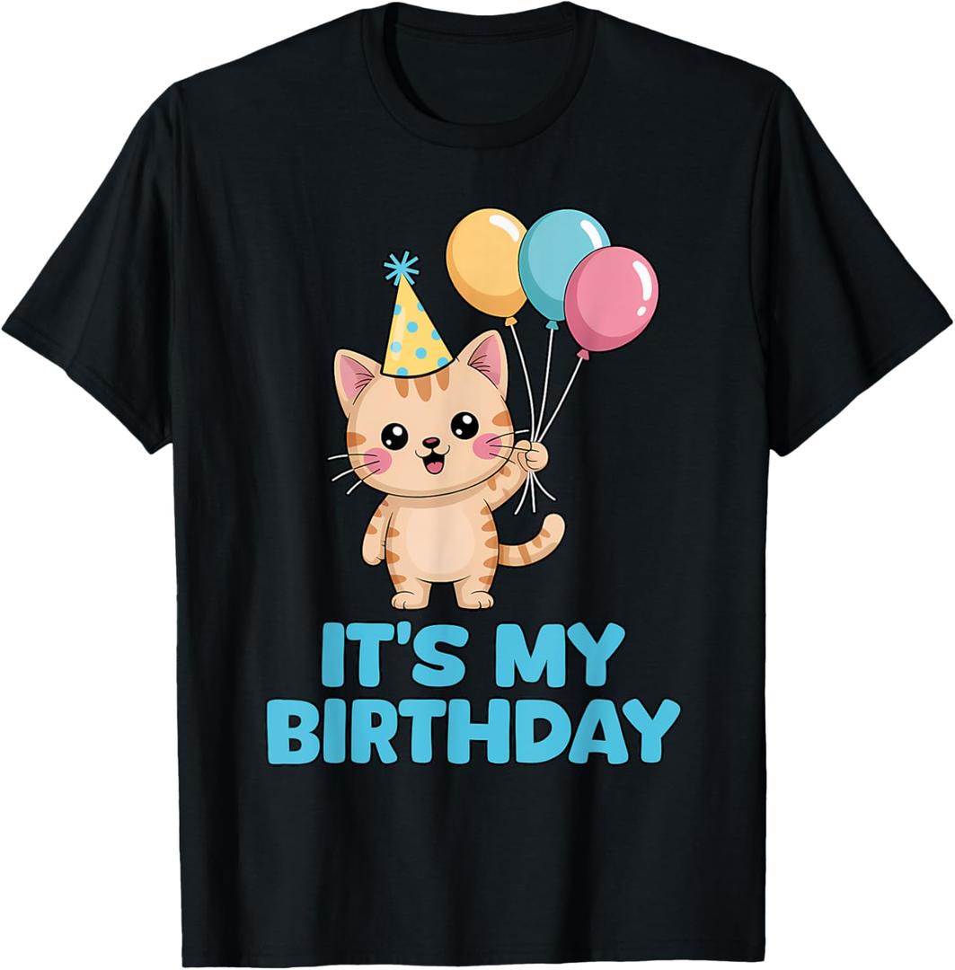 It's My Birthday Kawaii Cat T-Shirt, S, 2 Packs