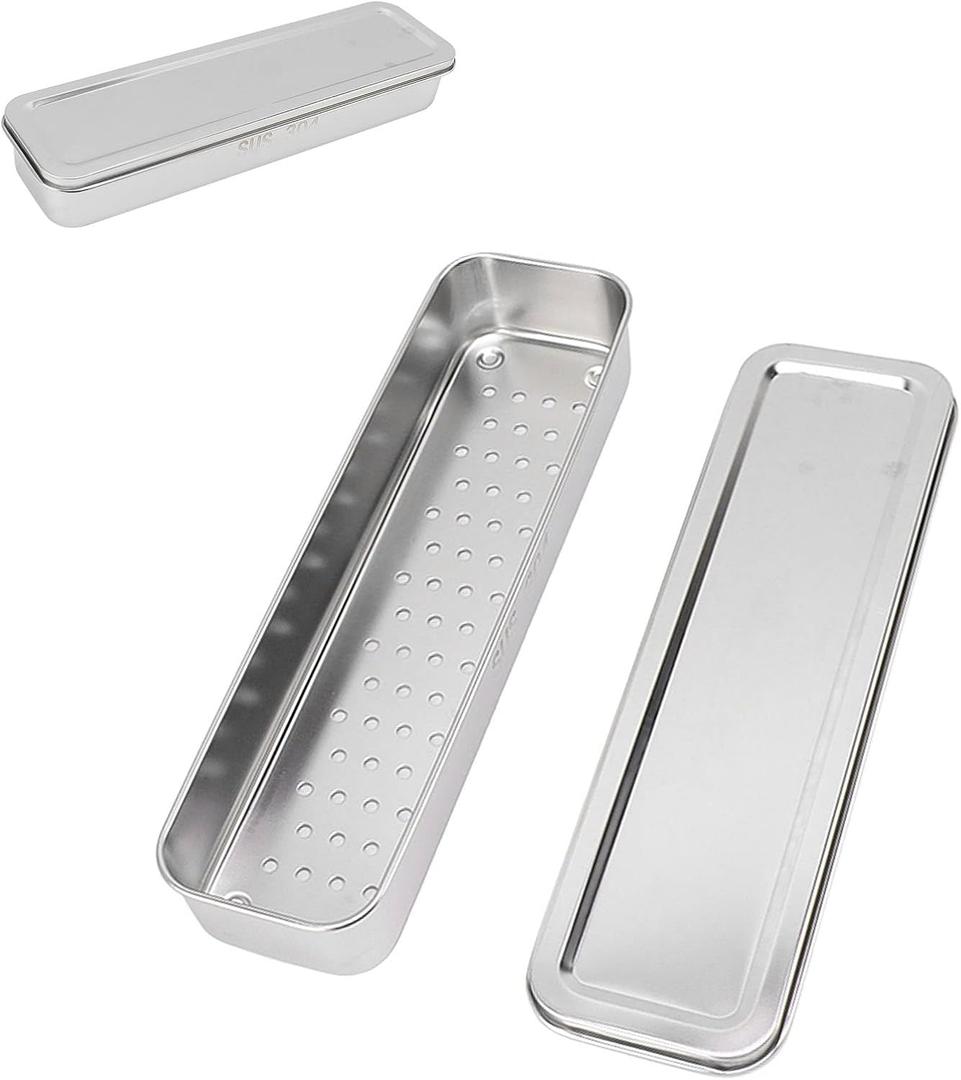 Flatware Tray, Stainless Steel Kitchen Drawer Organizer Chopstick Storage Box Utensil Storage Container with Cover and Drainer for Kitchen(Silver)