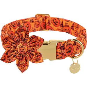 XL Halloween Puppy Collar with Cotton Flowers, Durable Metal Buckle, 16-26in