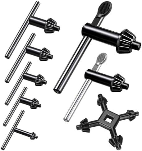 Waltool 8Pcs Universal 4 in 1 Drill Chuck Key Wrench and 3/4" 5/8" 1/2" 3/8" 1/4" 5/32" T-Handle Keyless Chuck Drill Press for Electric Drill Clamping Tool