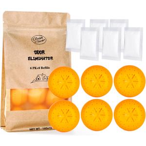 12 Pack Baking Soda Deodorizers, 6 Deodorizer Balls + 6 Refills, Odor Eliminator for Shoes Closets Bathroom Pets, Air Freshener for Home, Up to 240 Days