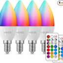 HEKEE E12 LED Candelabra Light Bulbs, Color Changing Candle, C37 B11 40W Incandescent Equivalent, 450 Lumen, RGB + 2700K Warm White, 5Watt, 12 Colors, 2 Modes, Timer, Remote Control(3Pack)