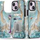Goodon for iPhone 13 Case Wallet - Flip Folio Leather Cover with Trendy Floral Design, 3 Card Slots & Kickstand Function, Stylish Protective Phone Case for Women and Girls - Teal Gold Marble