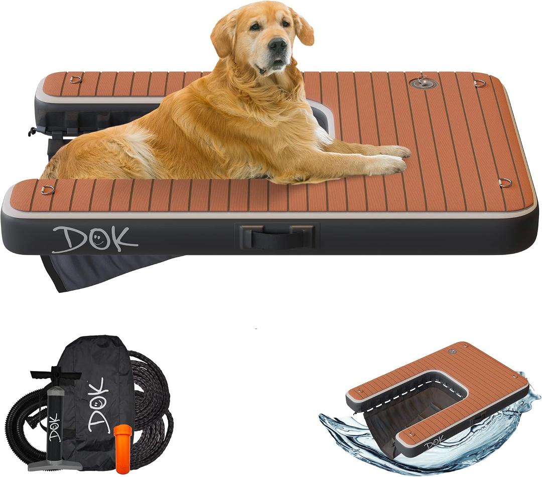 DOK Dog-DOK Inflatable Dock Platform: Safe & Easy Water Access for Dogs Up to 250 lbs; Floating Non-Slip EVA Foam with Dog Boat Ramp for Pool, Dock, & Lake | Military Grade & High Visibility