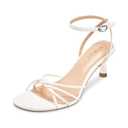 wetkiss Womens White Heels White Kitten Heels Low Heel Womens Strappy Heel Adjustable Ankle Strap Heeled Sandals for Women Round Open Toe Summer Dress Shoes 8.5