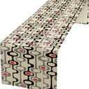 Mid Century Table Runner, Retro Design of Organic Oval Shapes and Stripes Print Table Runner for Kitchen Dining Room Wedding Party Decor, Black Red 13x60 Inch (W13"x L60")