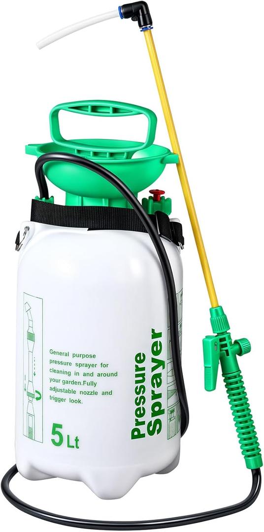 Honeydak 1.3 Gallon 5L Garden Pump Pressure Sprayer Watering Can Device for Watering Hanging Plant Basket Hard to Reach Pump Sprayer for Weeds, Lawn Care & Pesticides (Green)
