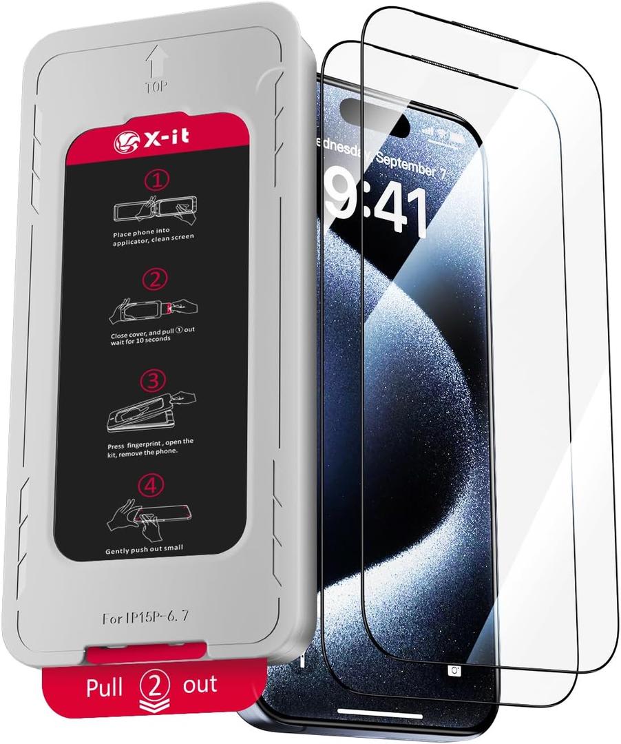 X-it 2-Pack Screen Protector for iPhone 14 Plus(6.7"), 9H+ Tempered Glass, Auto-Dust Removal, Military Grade Protection, Bubble-Free, Full Coverage, Case Friendly