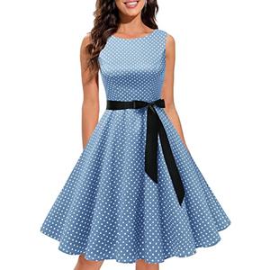 Gardenwed Women's Vintage Dress Sleeveless Cocktail 1950s Dresses Retro Tea Party Swing Light Blue Small White Dot L
