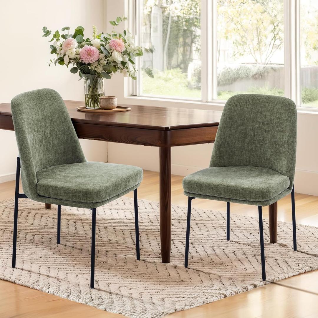 COLAMY Dining Chairs Set of 2, Modern Dining Chairs, Fabric Upholstered Dining Chairs, Kitchen Chairs with Curved Back and Metal Legs for Dining Room Kitchen Restaurant, Green (Fb-green-new)