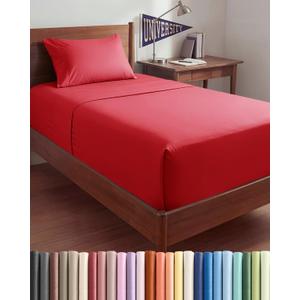 Extra Deep Twin XL Sheet Set - 3 Piece Breathable & Cooling Bed Sheets - Easily Fits 18 to 24 inch Mattress - Ultra Soft, Wrinkle & Fade Free w/ Extra Deep Pockets - Comfy Hotel Luxury Bedding - Red