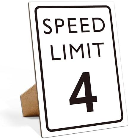Set of 2 Pack, Race Car Birthday Decor, Speed Limit Sign, Fast Four, Race Car Birthday Party Decorations, 8×11 Wooden Play Sign with Stand, Let's Go Racing Party Supplies for Boy Race Fans - LP065