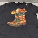 Retro Western Cowboy Boots Cowgirl American Flag 4th of July T-Shirt L Ladies