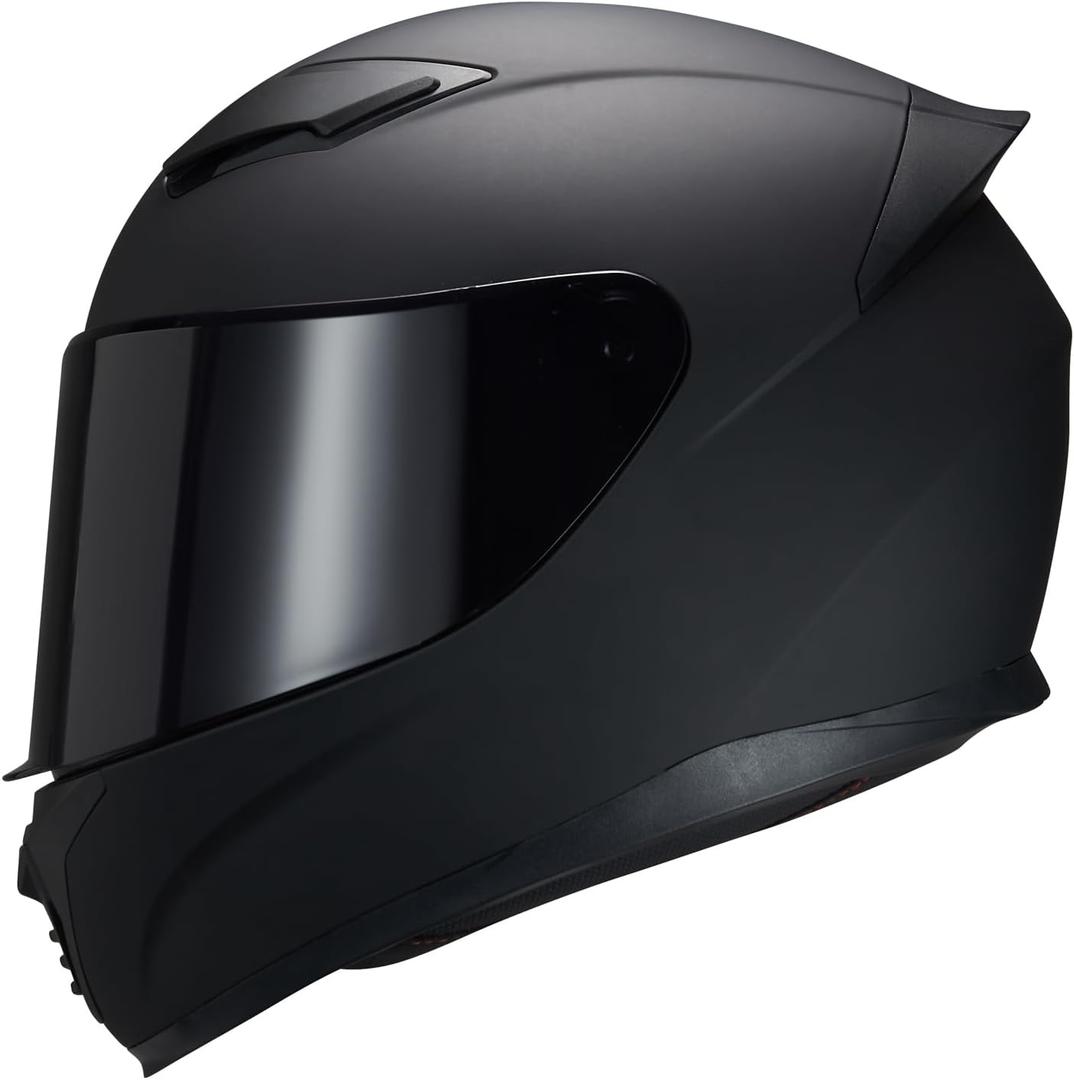 Full Face Helmet Black Motorcycle Motorbike Street Bike Racing Helmets for Adults WS-607 DOT Approved (with Black Visor, L)