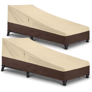 Arcedo Outdoor Lounge Chair Covers 2 Pack, Heavy Duty Waterproof Patio Chaise Lounge Cover for Garden Furniture, Protect Your Pool Chairs in Winter, 76"L x 30"W x 25"H, Beige and Brown