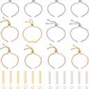 24 pcs 12set Engravable Bracelets DIY Kit 2 Color Stainless Steel Rectangle Connectors Adjustable Slider Bracelets and Open Jump Rings for DIY Bracelet Laser Crafting