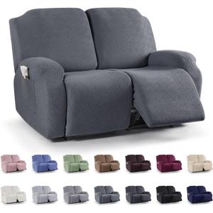 KinCam Recliner Covers, Stretch Reclining Chair Covers, Recliner Sofa Slipcovers Stripe Jacquard Recliner Couch Covers Furniture Protector Covers for Pet Kid (2 Seater, Dark Gray)